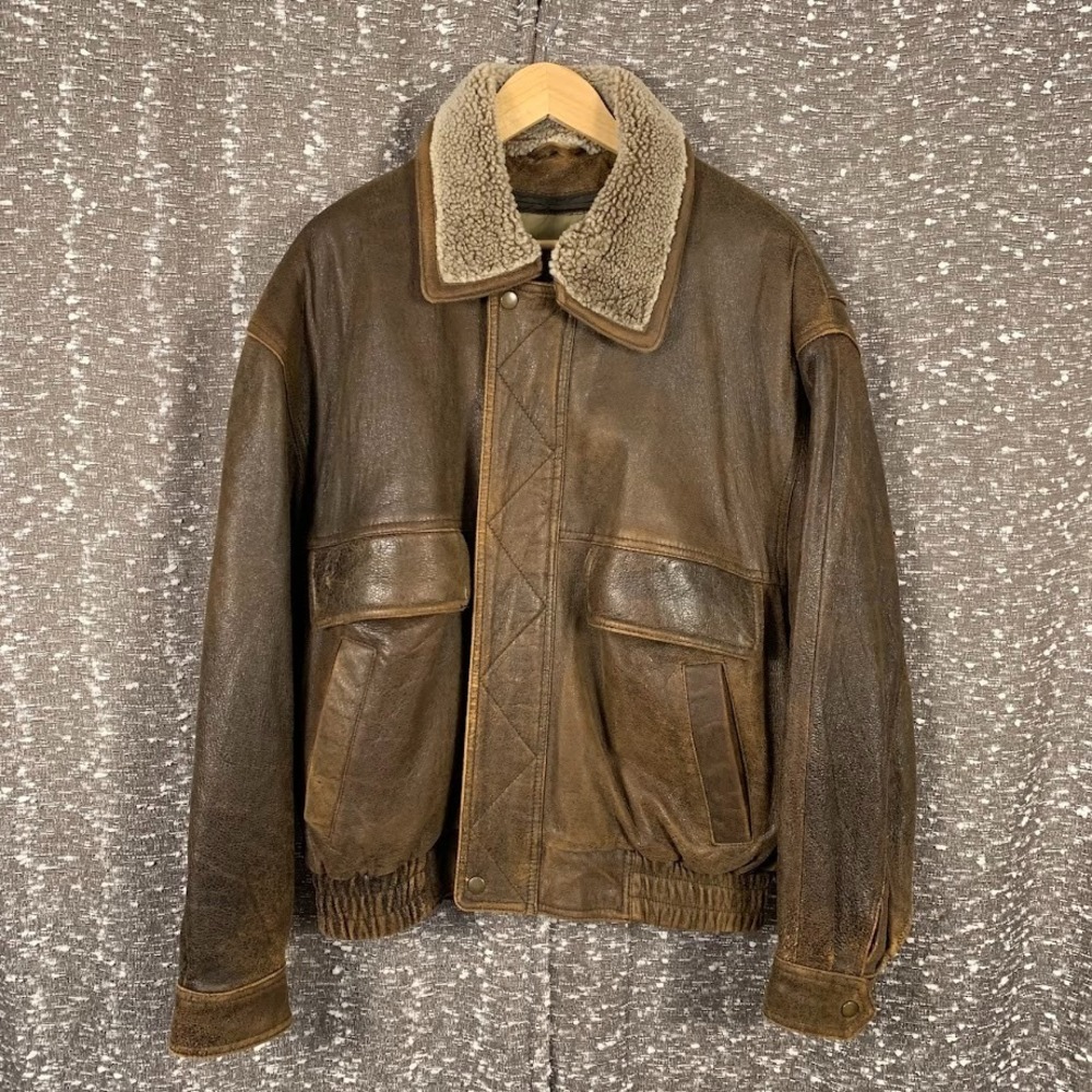 Vintage Johnston & Murphy Lamb Leather Double Collar Bomber Jacket‎ Men's L